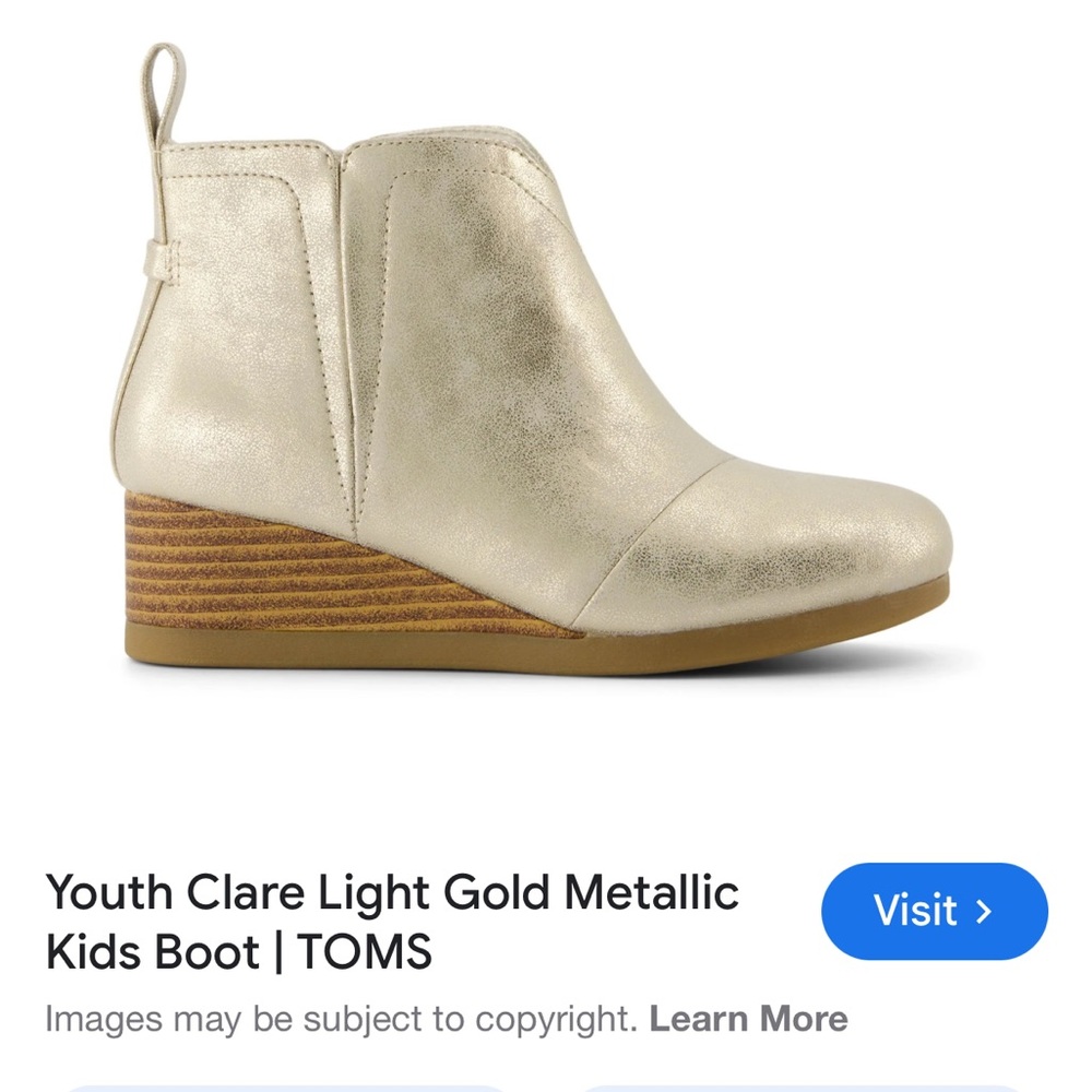 Toms Kids Gold Metallic Ankle Boots